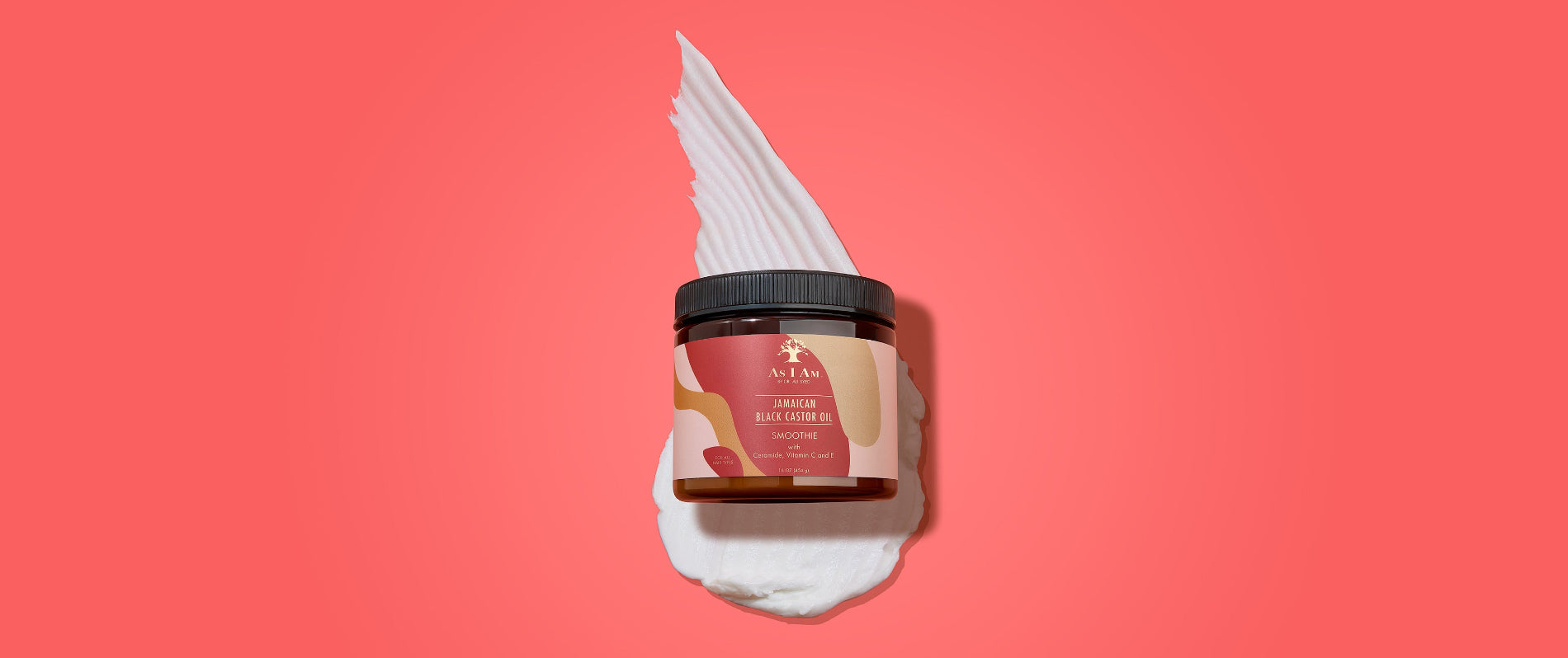 As I Am Jamaican Black Castor Oil Smoothie - imagen de paisaje de la crema hidratante para rizos formulada para definir los rizos, reducir el encrespamiento y promover un cabello sano con JBCO rico en nutrientes.