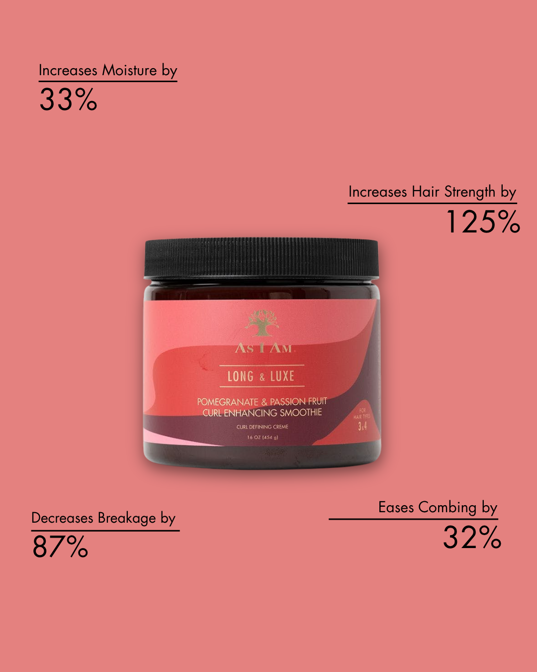 Tarro de producto para el cabello con texto sobre fondo rosa