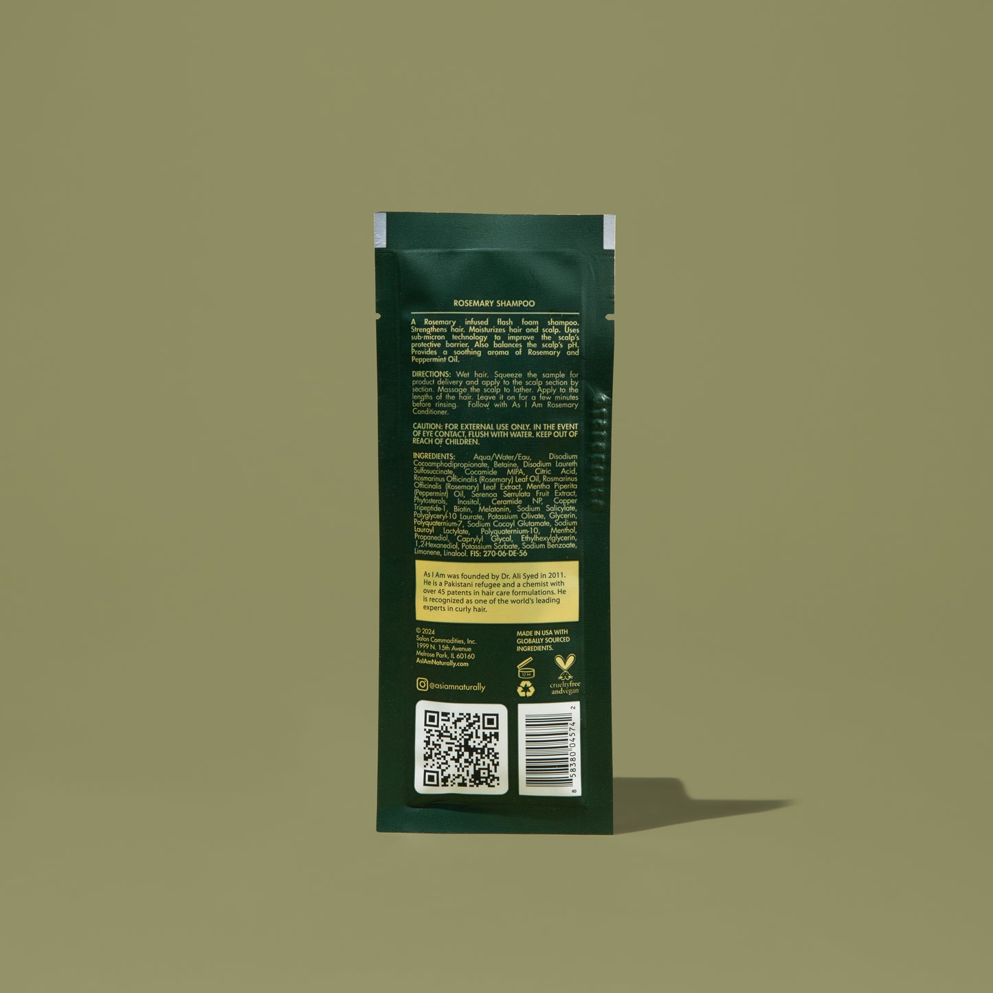 AS I AM Champú de Romero en bolsita de 1 oz, con una textura ligera-formulado para vigorizar el cuero cabelludo, promover el crecimiento del cabello y limpiar suavemente mientras fortalece el cabello y previene la rotura.