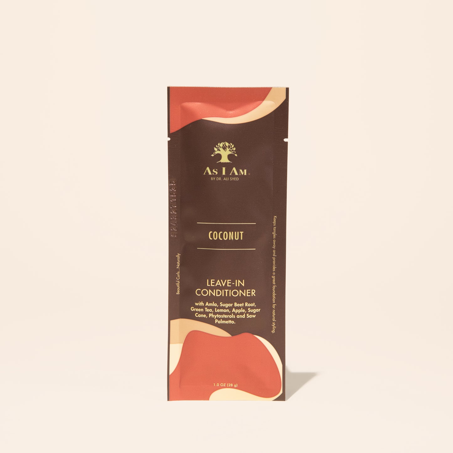 Acondicionador sin aclarado AS I AM en bolsita de 1 onza, con una textura ligera y cremosa, diseñado para suavizar la cutícula, añadir hidratación, facilitar el desenredado y preparar el cabello texturizado para el peinado, a la vez que potencia el brillo y la manejabilidad.