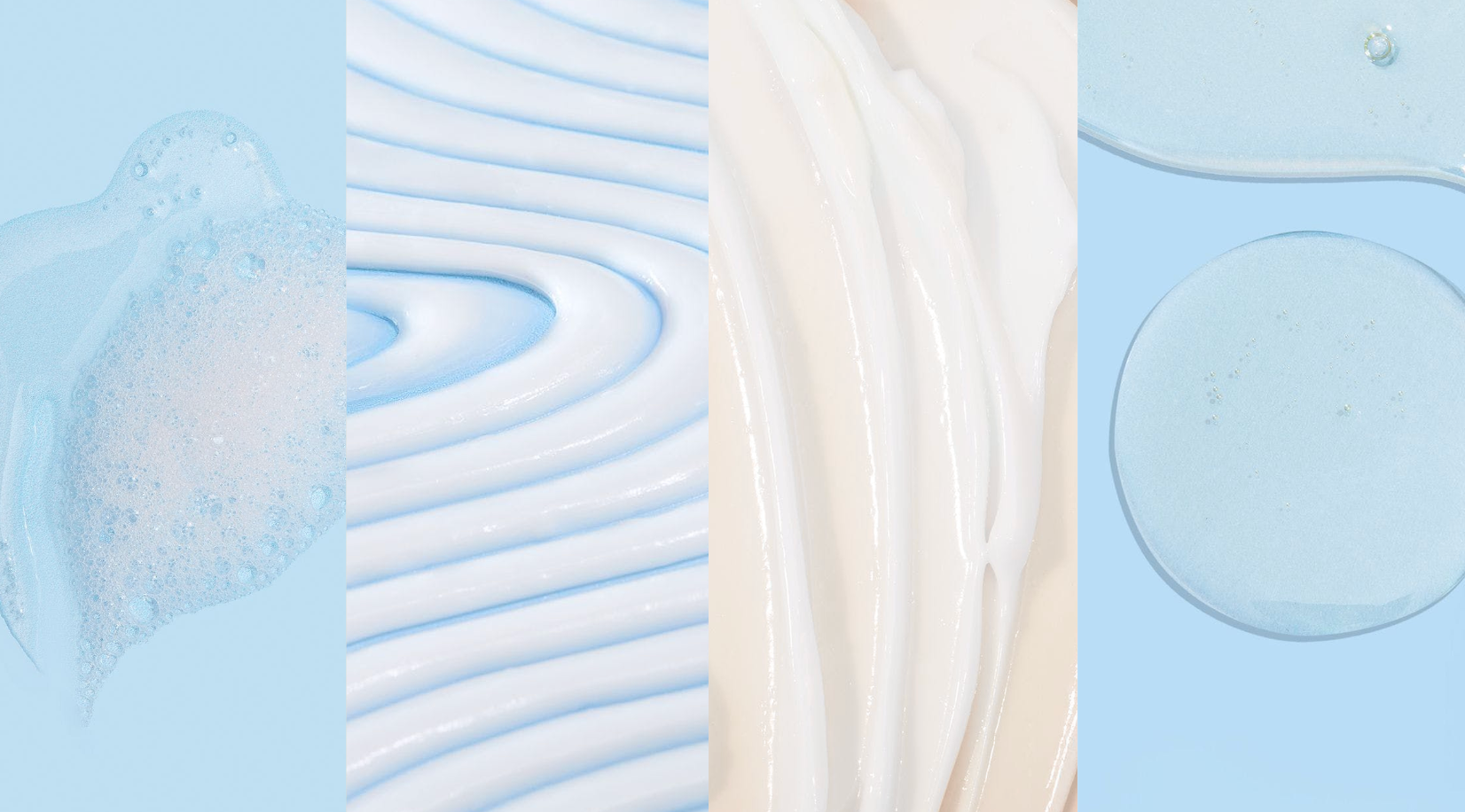 Collage de patrones abstractos azules y blancos