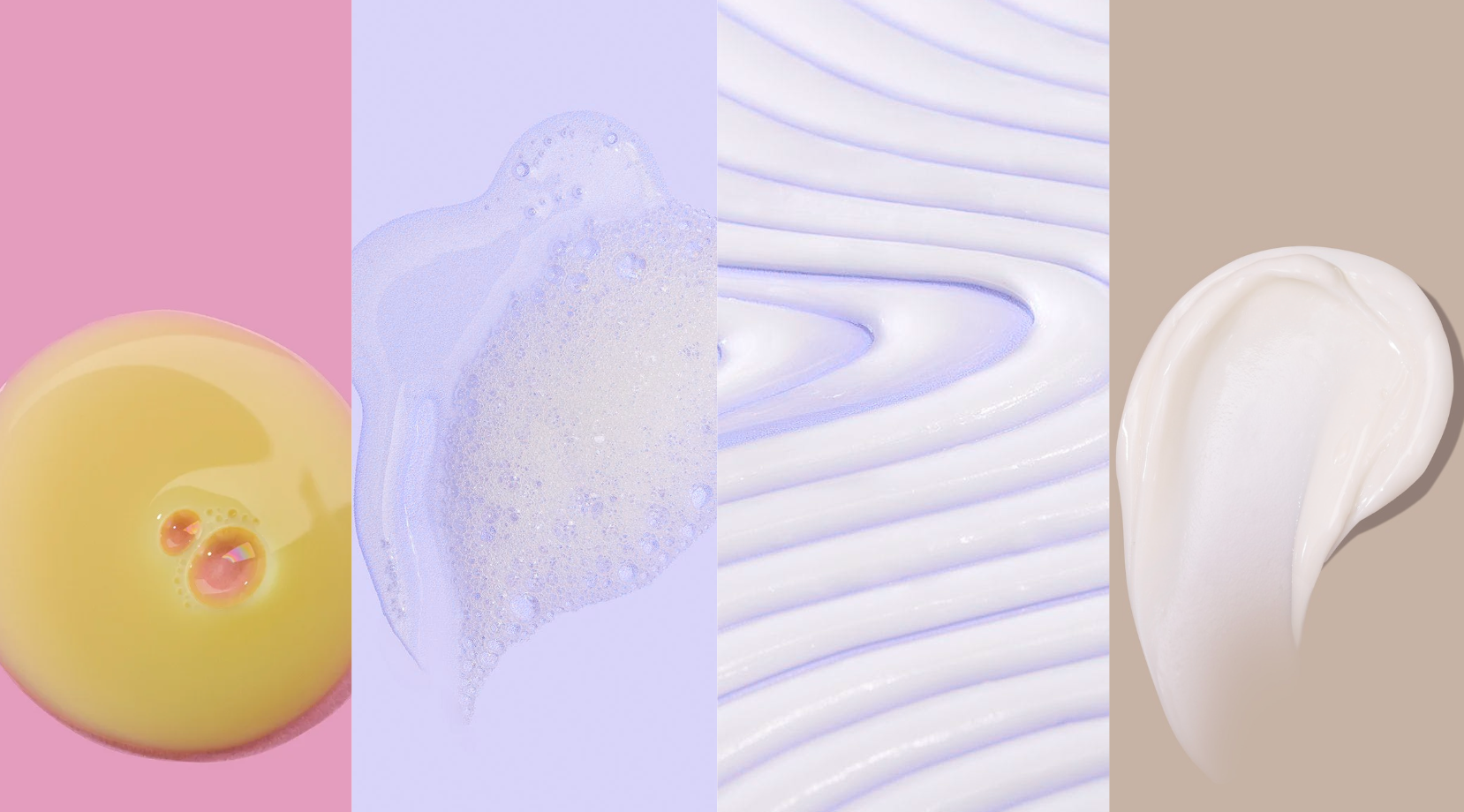 Colección de diferentes texturas y colores de crema o jabón sobre un fondo liso.